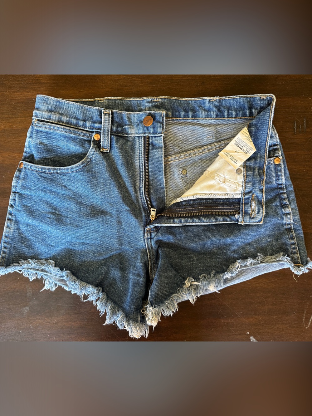 Wrangler Distressed Dark Blue Denim Cutoff Shorts